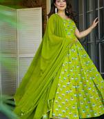 Light green heavy digital printed rayon gown style with dupatta for women