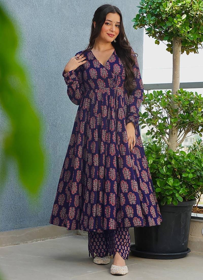 Purple heavy digital printed rayon anarkali palazzo style