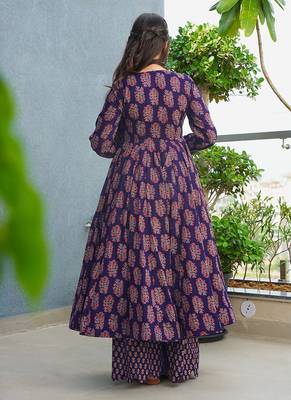 Purple heavy digital printed rayon anarkali palazzo style 2