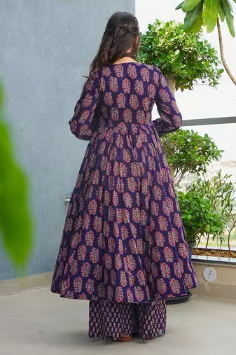 Purple heavy digital printed rayon anarkali palazzo style