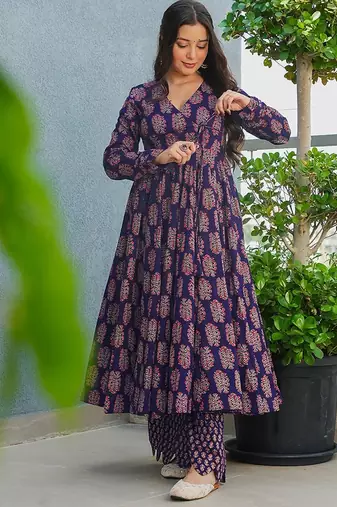 Purple heavy digital printed rayon anarkali palazzo style