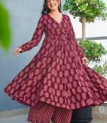 Maroon heavy digital printed rayon anarkali palazzo style