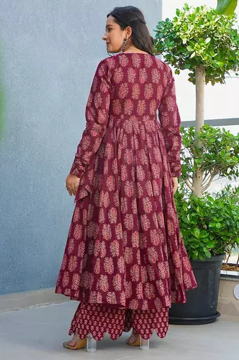 Maroon heavy digital printed rayon anarkali palazzo style