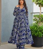 Navy blue heavy digital printed rayon anarkali palazzo style
