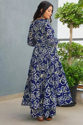 Navy blue heavy digital printed rayon anarkali palazzo style