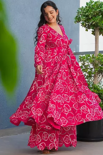 Magenta heavy digital printed rayon anarkali palazzo style