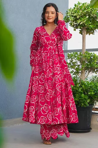 Magenta heavy digital printed rayon anarkali palazzo style