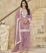 onion-pink elegant pv chanderi roman silk ready-made suit with organza dupatta