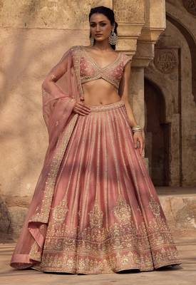 Enchanting Dusty rose Fancy fabric Zari and Sequins Embrodered Indian wedding lehenga Choli dress 1