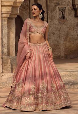 Enchanting Dusty rose Fancy fabric Zari and Sequins Embrodered Indian wedding lehenga Choli dress 5