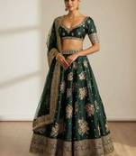 Catching Green French Crepe Zari and Sequins Embrodered Indian wedding lehenga Choli dress