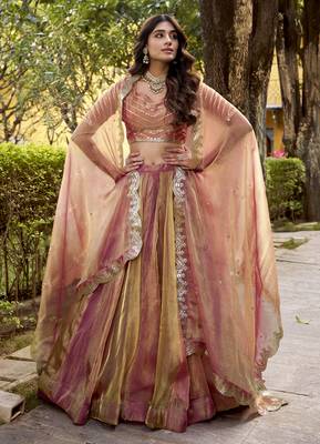 Delightful Dusty rose Carika Silk Indian wedding lehenga Choli dress 1