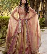 Delightful Dusty rose Carika Silk Indian wedding lehenga Choli dress