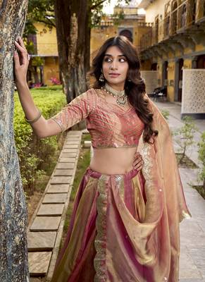 Delightful Dusty rose Carika Silk Indian wedding lehenga Choli dress 2