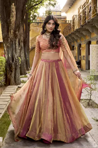 Delightful Dusty rose Carika Silk Indian wedding lehenga Choli dress