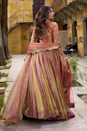 Delightful Dusty rose Carika Silk Indian wedding lehenga Choli dress