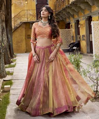 Delightful Dusty rose Carika Silk Indian wedding lehenga Choli dress 5