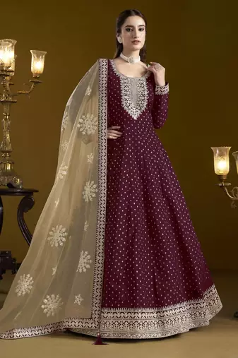 wine new arrival chanderi butti ready-made suit with santool inner & bottom and net dupatta