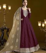 wine new arrival chanderi butti ready-made suit with santool inner & bottom and net dupatta