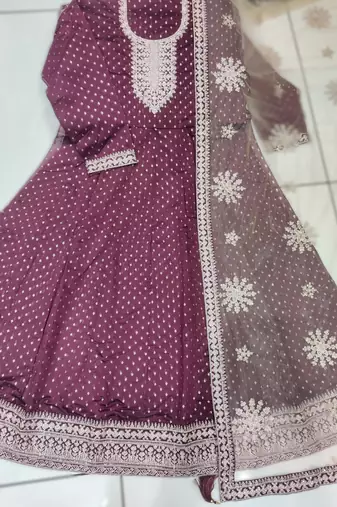wine new arrival chanderi butti ready-made suit with santool inner & bottom and net dupatta