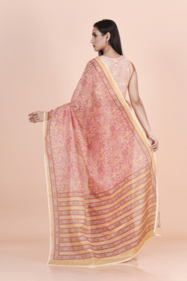 Multi coloured  floral styled digital printed with  lace border supernet saree with blouse 2