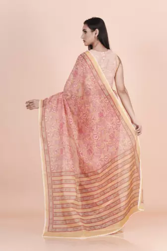 Multi coloured  floral styled digital printed with  lace border supernet saree with blouse