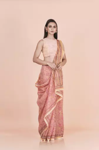 Multi coloured  floral styled digital printed with  lace border supernet saree with blouse