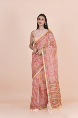 Multi coloured  floral styled digital printed with  lace border supernet saree with blouse 3
