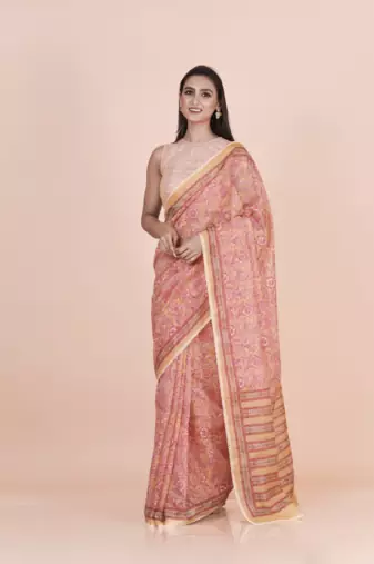 Multi coloured  floral styled digital printed with  lace border supernet saree with blouse