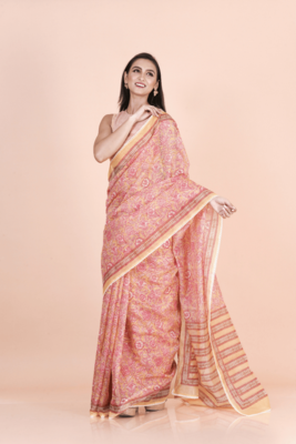 Multi coloured  floral styled digital printed with  lace border supernet saree with blouse 4