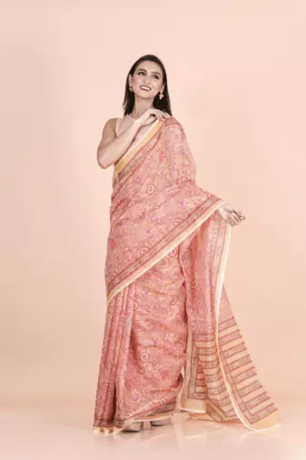 Multi coloured  floral styled digital printed with  lace border supernet saree with blouse