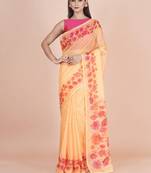 Yellow coloured  floral styled digital printed with  lace border supernet saree with blouse