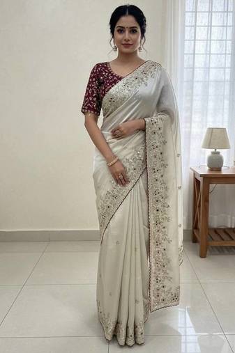 New Jimmy Chu Beautiful Sequence embroidery work Saree With Blouse Set