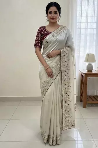 New Jimmy Chu Beautiful Sequence embroidery work Saree With Blouse Set