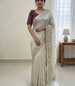 New Jimmy Chu Beautiful Sequence embroidery work Saree With Blouse Set