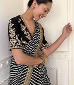  Soft georgette with beautiful leriya Print Sequance Embroidery Worked Saree With Blouse Set