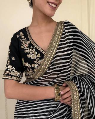 black soft georgette leheriya print sequin work saree 2