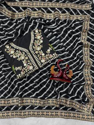 black soft georgette leheriya print sequin work saree 3