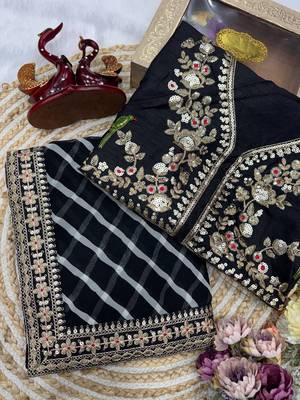 black soft georgette leheriya print sequin work saree 4