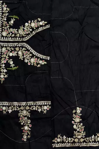 black soft georgette leheriya print sequin work saree