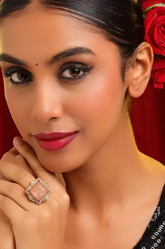 Gold plated kundan pink stones ring