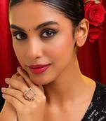 Gold plated kundan pink stones ring