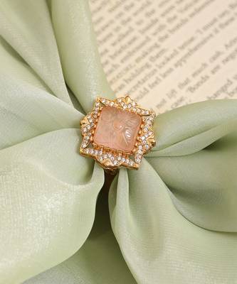 Gold plated kundan pink stones ring 2
