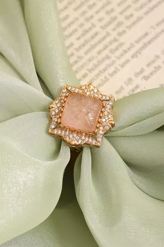 Gold plated kundan pink stones ring