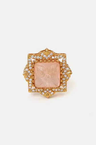 Gold plated kundan pink stones ring