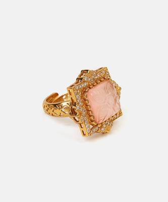 Gold plated kundan pink stones ring 4