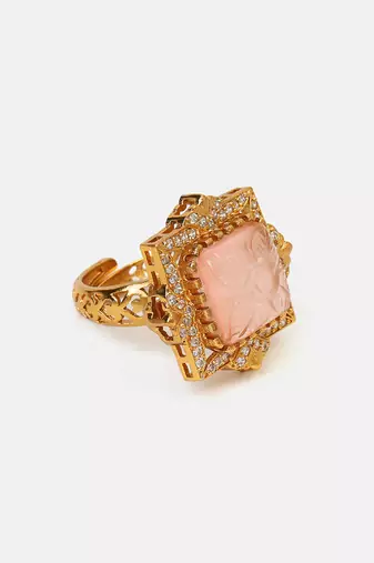 Gold plated kundan pink stones ring