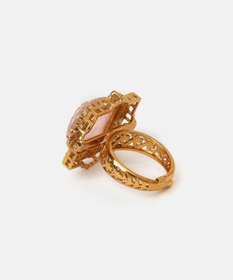 Gold plated kundan pink stones ring 5