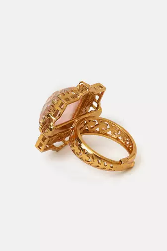 Gold plated kundan pink stones ring