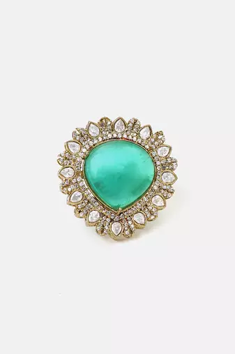 Gold plated kundan green stones ring